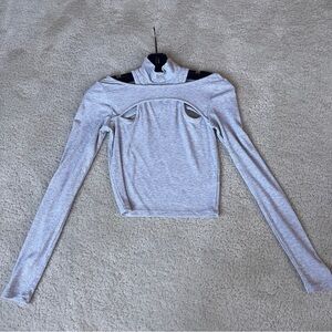 Gray Long Sleeve Cut-Out Top